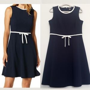 Tommy Hilfiger Navy Tie-Waist Sleeveless Fit and Flair Scuba Crepe Dress Size 12